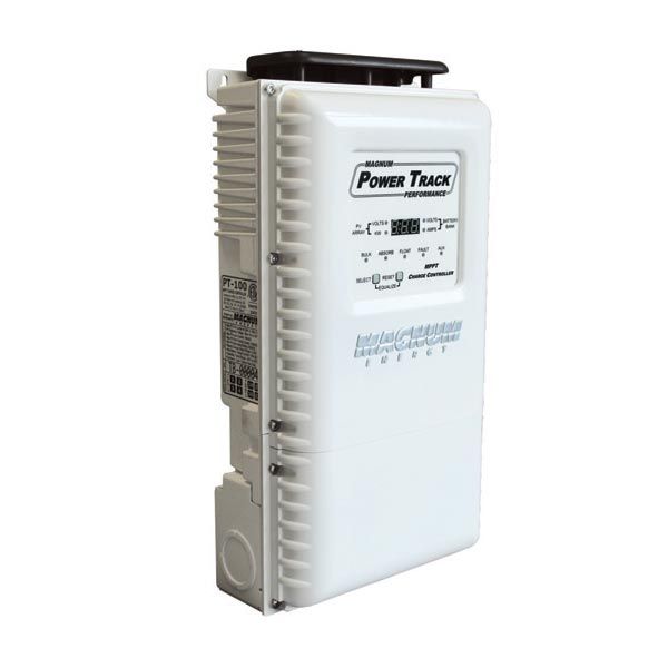 Magnum Energy 100A 12/24/48VDC MPPT Charge Controller, a high-efficiency charge controller designed for managing solar energy systems, offering maximum power point tracking (MPPT) technology to optimize energy harvest and ensure reliable battery charging across various voltage settings.