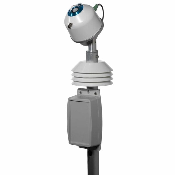 RainWise PVmet-150 Weather Station, an advanced weather monitoring system for solar energy applications, equipped with sensors to measure solar radiation, temperature, wind speed, and direction, ensuring optimal solar panel performance and energy efficiency.