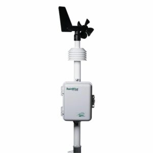 RainWise PVmet-500 Weather Station, an advanced weather monitoring system specifically designed for solar energy applications, featuring a full suite of sensors to measure solar radiation, temperature, wind speed, wind direction, and humidity, providing comprehensive data to optimize solar panel performance and energy efficiency.