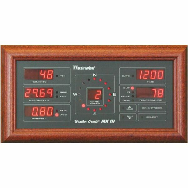 RainWise Oracle Multi-Display, a versatile and user-friendly display unit designed to provide real-time weather data from RainWise weather stations, featuring multiple data views and easy readability for comprehensive weather monitoring.