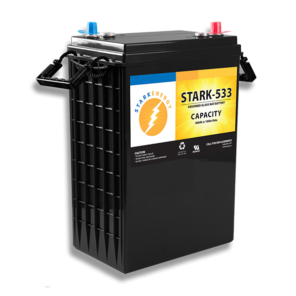 Stark Energy 6V 533Ah AGM Battery (SRK-533), a high-capacity and maintenance-free absorbed glass mat (AGM) battery designed for reliable and efficient energy storage in various solar and renewable energy applications.