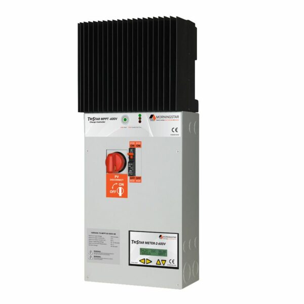 Morningstar TriStar 60 Amp MPPT Charge Controller with Switch Box (TS-60-MPPT-600S), a high-efficiency charge controller designed for solar energy systems, featuring advanced maximum power point tracking (MPPT) technology and a switch box for optimized energy harvest and reliable battery charging.