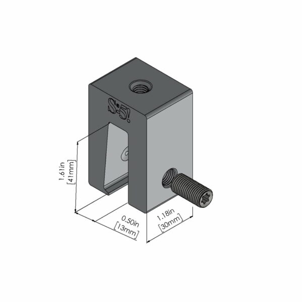 S-5! N 1.5 Mini Clamp, a compact and durable clamp designed for securely attaching solar panels and other components to nail strip metal roofs, ensuring stability and ease of installation.