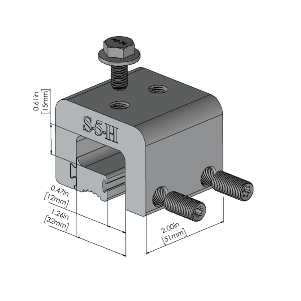 S-5! H Clamp, a versatile and durable clamp designed for securely attaching solar panels and other components to standing seam metal roofs, providing stability and ease of installation.