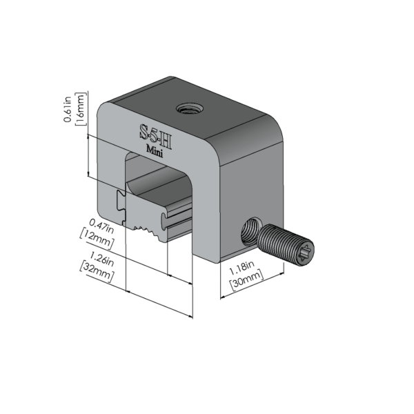 S-5! H Mini Clamp, a compact and durable clamp designed for securely attaching solar panels and other components to standing seam metal roofs, ensuring stability and ease of installation.