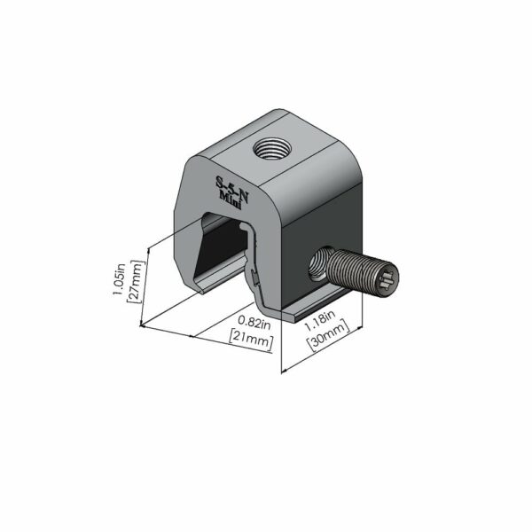 S-5! N Mini Clamp, a compact and durable clamp designed for securely attaching solar panels and other components to nail strip metal roofs, ensuring stability and ease of installation.