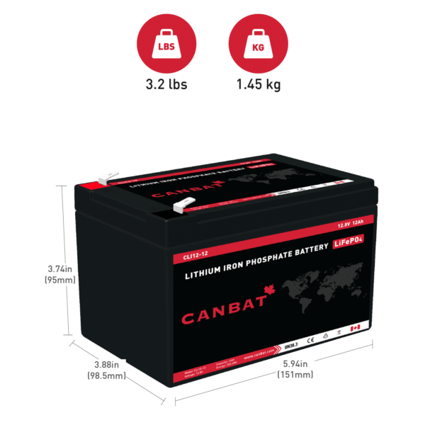 CANBAT - 12V 12Ah Lithium Battery (LifePO4) CLI12-12