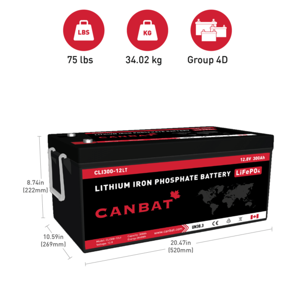 CANBAT - 12V 300AH Cold Weather Lithium Battery (LifePO4) CLI300-12LT