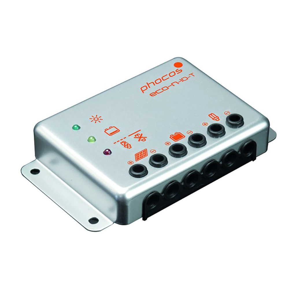 Phocos 10 Amp 12/24 Volt PWM Charge Controller, a reliable charge controller designed for solar energy systems, featuring pulse width modulation (PWM) technology to ensure efficient and effective battery charging.