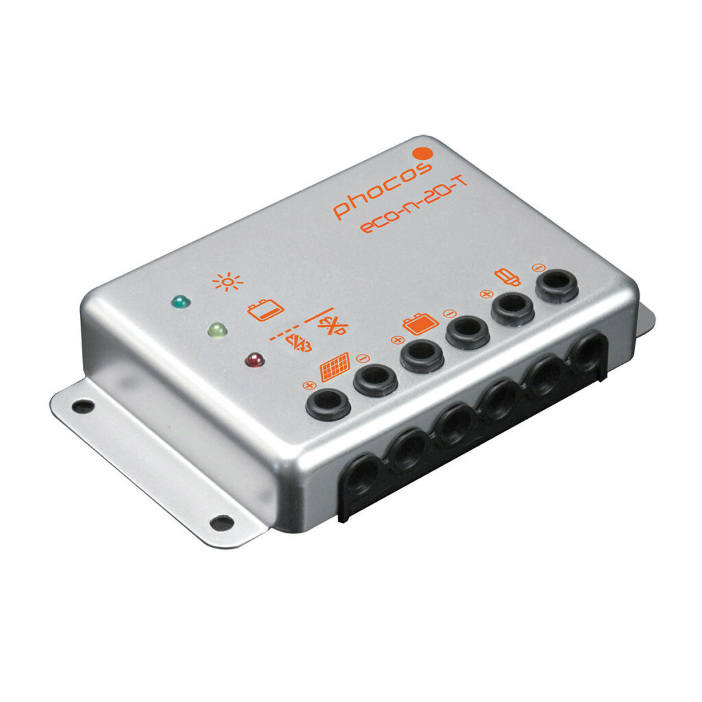 Phocos 20 Amp 12/24 Volt PWM Charge Controller, a high-quality charge controller designed for solar energy systems, featuring pulse width modulation (PWM) technology to provide efficient and reliable battery charging.