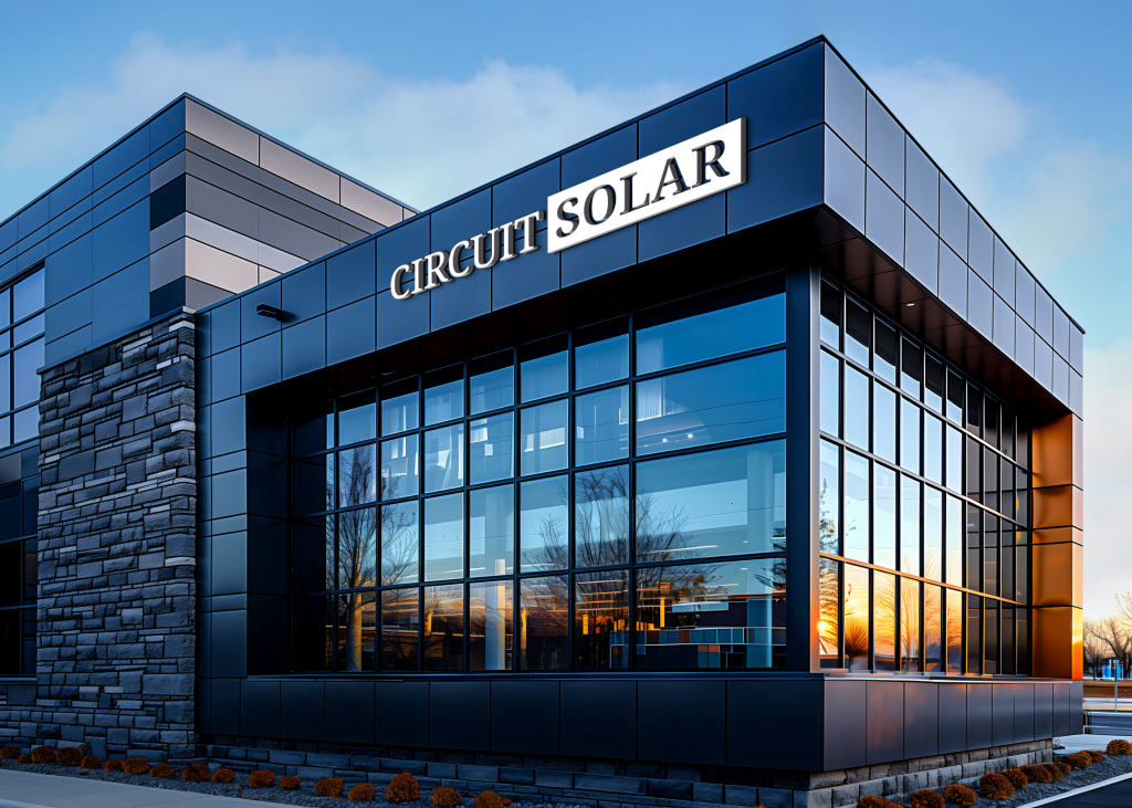 Circuit Solar warehouse stocked with solar panels, inverters and mounting hardware ready for customer pickup